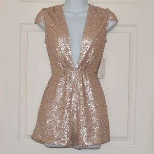 Deep V Blush Sequin Romper